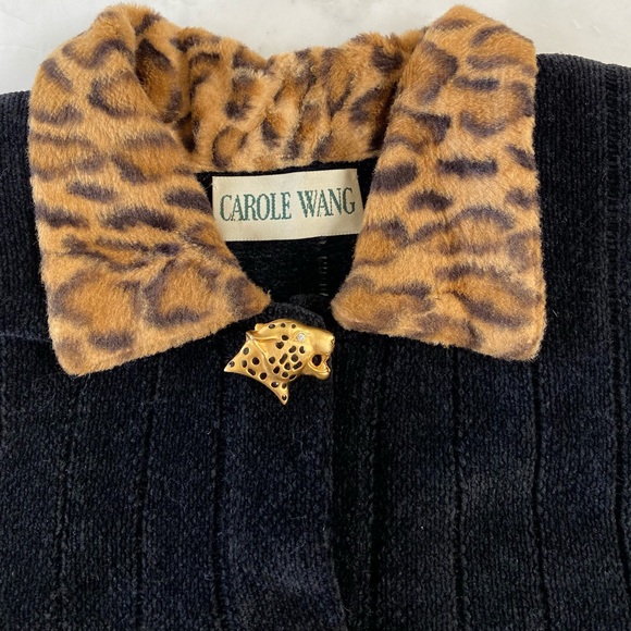 Vintage Carole Wang 1990’s chenille sweater animal print collar cheetah buttons - Picture 5 of 10